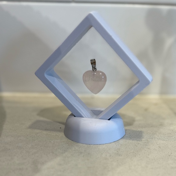 Other - Rose Quartz Heart Pendant Displayed in White Floating Frame